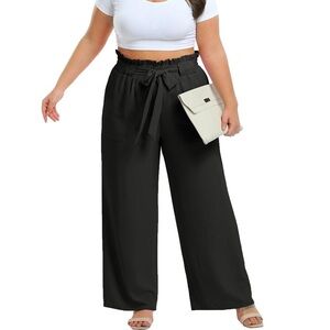 Cueply Womens Wide Leg Pants Plus Size Elastic Tie Knot Loose Trousers w Pockets